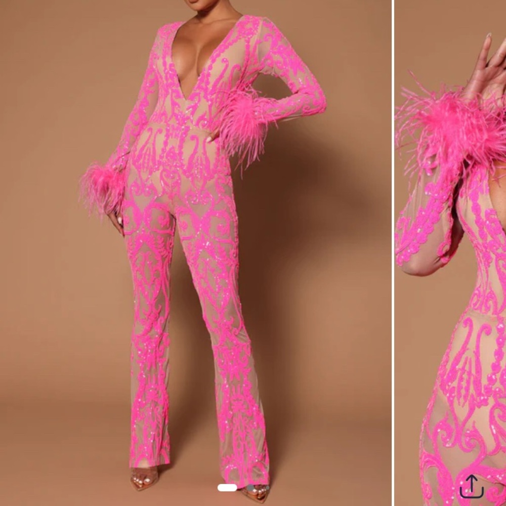 Fashion Nova Pink Lace Jumpsuit with Elegant Design